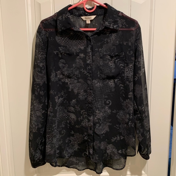 Decree Tops - Decree Black Sheer Paisley Pocket Long Sleeve Top Blouse Women’s Size Medium